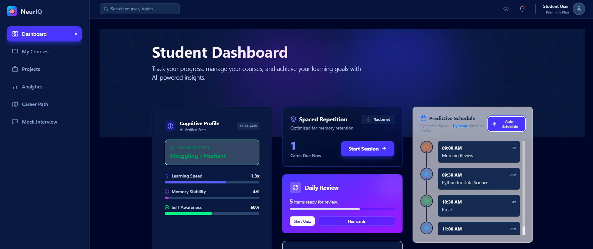 NeurIQ Student Dashboard